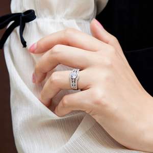 Bague de promesse à rangées multiples pour ma petite amie Bague de mariage en argent cristal Bague en zircon de grade 5A en argent sterling - Product Image 5