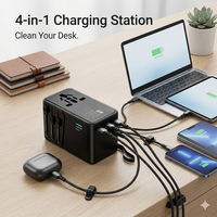 Adaptateur de voyage universel 45W GaN PD Type C, prise en matériau ignifuge, convertisseur d'alimentation PC, chargeur pour plus de 200 pays