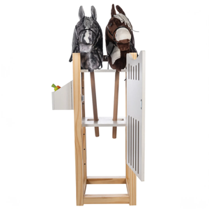 Massivholz-Hobbypferdestall für <span class=keywords><strong>2</strong></span> Pferde mit Aufbewahrungshaken, Langlebiger Holzspielzeug-Organizer und Ausstellungsständer - Product Image 5