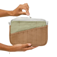 Étui à crayons personnalisé en toile vert sauge, multi-emplacements, multi-poches frontales, sac de rangement pour papeterie, étiquette privée, vente en gros