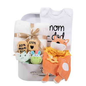 Regalos para Baby Shower, cesta de regalos para bebés, incluye manta para recién nacidos, manta de seguridad Lovey, juguete sonajero de madera, Baberos divertidos para bebés - Product Image 5