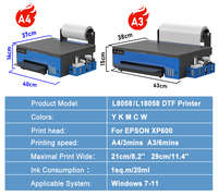 Printer DTF A3 A4 Desktop EPS0N XP600 Head Murah untuk Kaos, Printer DTF A3/A4 dengan Film PET dan Oven