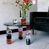 Ensembles de meubles de salon table basse en verre de luxe tables basses modernes rondes colorées transparentes avec plateau en verre