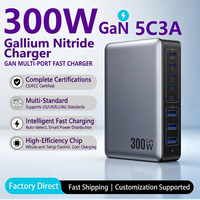 Chargeur GaN 300W 8 ports USB C, station de charge rapide, adaptateur de bureau, PD 3.0 QC 3.0 pour ordinateur portable MacBook