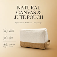 Pochette cosmétique en toile de coton naturel et en jute de grande capacité pour femmes, sac à fermeture éclair avec logo personnalisé pour la peinture et la personnalisation