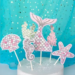 Ariel Mermaid Glitter Roze Paars Papier Cupcake Topper Voor Partij Decoratie Verjaardag
