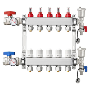 Colector ABST PEX 2-16ways, kit de colector de calor de suelo de acero inoxidable con adaptadores de 1/2 "para calefacción de suelo radiante hidrónico - Product Image 1