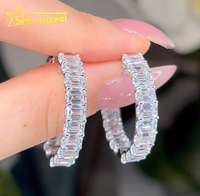 Perhiasan modis penjualan laris anting-anting Hoop berlian tumbuh Lab potongan zamrud emas padat 10k wanita
