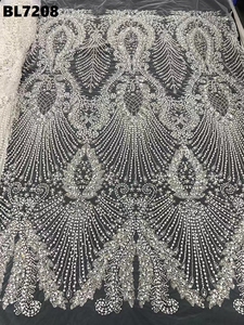 Chất Lượng Cao Màu Cam Pleats Lấp Lánh Vải Trang Phục Chính Thức Buổi Tối Ăn Mặc Đính Cườm Ren Vải Cao Chất Liệu Cuối Sequins Sang Trọng Cho Đảng - Product Image 6