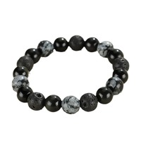 Nouveau produit : Bracelet tendance géométrique en pierre volcanique d'obsidienne, pierre flocon de neige, turquoise blanche et perles planètes pour couple