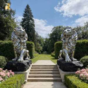 Statua di Leone in Acciaio Inossidabile Grande e Moderna per Esterni RELONG, Scultura Animale in Metallo in Vendita - Product Image 2