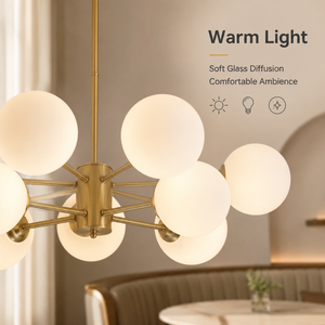 Modern Iron Chandelier 12 <b>Light</b> Gold Finish Glass Globe Satellite Design <b>Dining</b> Room Living Room Indoor 90cm Warm G9 - Product Image 3