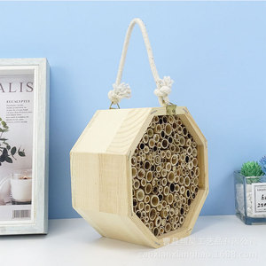 รังแมลงไม้หกเหลี่ยม 15x8 ซม. สีไม้ธรรมชาติ บ้านผึ้ง ตกแต่งสวน - Product Image 2