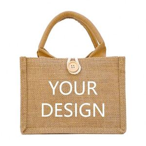 Sac fourre-tout en lin et jute imperméable doublé avec fermeture double bouton et fermeture éclair pour le shopping – Vente en gros - Product Image 1