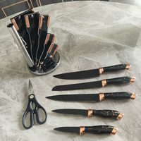 Vente directe d'usine, couteau de haute qualité en acier inoxydable avec manche en plastique, ensemble de 9 couteaux, base de couteau pivotante en or rose, ambidextre