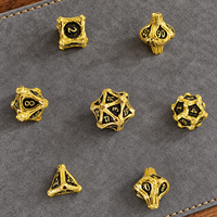 Jeu de dés en métal doré poli, polyédriques à bords tranchants, pour RPG (D4 D6 D8 D10 D12 D20), motif branche de forêt, pour jeu de société