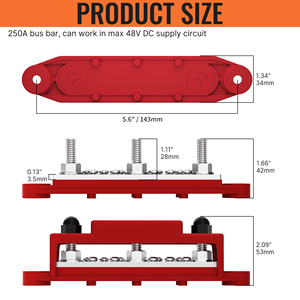 Barre omnibus 12V 250A, blocs de distribution d'énergie électrique, barre omnibus à goujons M8 pour batteries, systèmes marins, automobiles et solaires - Product Image 2