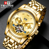 Montre mécanique automatique de luxe pour homme TEVISE avec mouvement tourbillon, bracelet en acier inoxydable, étanche 3BAR, ROHS