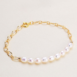 Bracelet élégant et simple en perles d'eau douce de Zhuji, longueur réglable, avec chaîne de tournesol tendance et perles de riz en intercalaire - Product Image 2