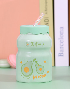 Mugs en céramique personnalisables avec couvercle, portables, mignons, motif fraise, pour enfants, lait, école, café, vente en gros - Product Image 5