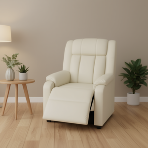 Poltrona Reclinabile in Ecopelle Crema, Funzionamento Manuale, Design Contemporaneo, Schienale Trapuntato, Braccioli Imbottiti - Product Image 2