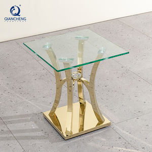 QIANCHENG alta qualità salvaspazio <span class=keywords><strong>50x50</strong></span> articoli per la casa in vetro con diamante frantumato tavolino quadrato in oro - Product Image 4