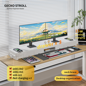<span class=keywords><strong>Soporte</strong></span> para <span class=keywords><strong>Monitor</strong></span> de Computadora <span class=keywords><strong>Blanco</strong></span> con Cuatro Cajones, Carga Inalámbrica, USB3.0 y Módulo de Carga Rápida - Product Image 1