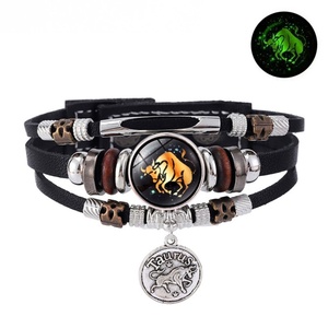 Bracelet en alliage vintage fait main, multi-couches tressées, en forme <span class=keywords><strong>de</strong></span> cœur, avec 12 signes du zodiaque, lumineux et brillant, pour couple, vente en gros - Product Image 4
