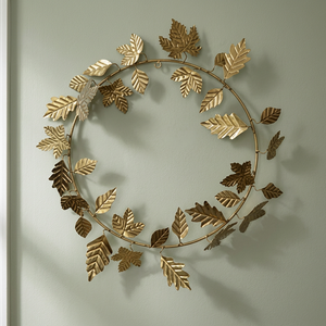 Corona de Hojas Metálicas Doradas, Redonda, Hecha a Mano, Decorativa, para Colgar en la Pared, Estilo Clásico, Sin Iluminación, Pieza Única - Product Image 2