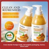 Gel Douche Exfoliant au Curcuma Naturel SADOER, Nettoyant Corporel à la Niacinamide, Nettoyage en Profondeur, Blanchissant, Hydratant, Soin de la Peau 520ml pour Hommes