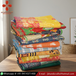 Wholesale Lot Of <b>Indian</b> Cotton Sari Patchwork Vintage Kantha Bedspread - Product Image 2