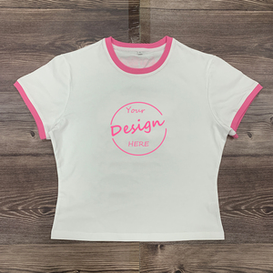 Camiseta recortada de LICRA 95% algodón 5% con serigrafía personalizada, Camiseta ajustada de 180gsm para mujer, camiseta con anillo con estampado de logotipo personalizado, camiseta para bebé - Product Image 4