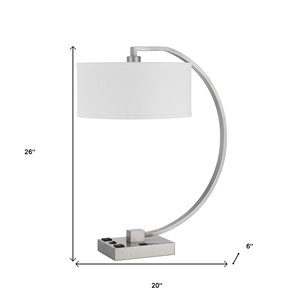 HMS 26 \ "lampada da tavolo USB in metallo nichel con paralume in tessuto bianco LED per camera da letto soggiorno o Hotel alimentato a batteria corpo PC - Product Image 5