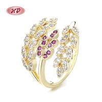 Oreille De Blé Purrple 18K Plaqué Or Anneaux Arbre Feuille Feuilles Oreilles Bijoux De Mode Zircon Anneau Pour Les Femmes