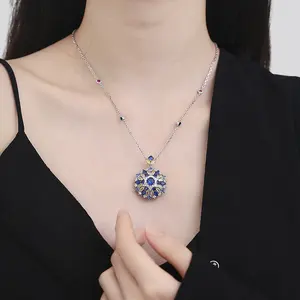 Luxury S925 Sterling Silver Sapphire Necklace Inlaid With Zircon Pendant Party Jewelry Mother's Day Gift