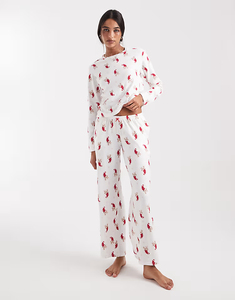 Ensemble <span class=keywords><strong>pyjama</strong></span> <span class=keywords><strong>de</strong></span> Noël gaufré 2 pièces pour <span class=keywords><strong>femme</strong></span>, motif lapin mignon, pull à manches longues et pantalon <span class=keywords><strong>de</strong></span> détente à jambes larges, blanc - Product Image 1