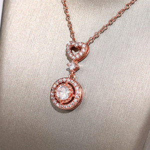 Collana con Ciondolo in Zircone Placcato Oro Rosa a Forma di Cuore, Gioiello Romantico da Donna, Ciondoli Solitari, Regalo - Product Image 1