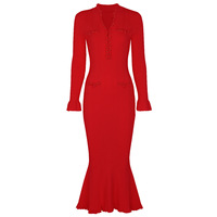Robe midi pour femme, nouvelle mode automne-hiver, viscose, coupe droite, simple, unie, tricotée, col en V, ajustée, faite à la main, ornée de perles, manches longues