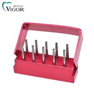 Kit de 10 pièces de fraises dentaires en carbure haute vitesse pour polissage or et argent, avec support en métal rouge - Product Image 5