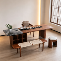 Ensemble de table à thé en bois massif, table à thé moderne avec plateau en ardoise, ensemble complet de meubles à thé pour la maison, la villa, l'hôtel, le bureau, vente en gros, OEM personnalisé