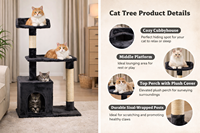 Structure d'escalade pour chat en velours multi-niveaux, durable et écologique, avec poteaux à gratter en sisal et tour d'escalade en peluche pour chatons et chats adultes