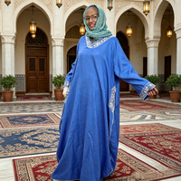 Abaya élégante en lin mélangé, broderie florale, col en V, grande taille, respirante, pour femmes musulmanes, idéale pour l'Aïd et les mariages à Dubaï