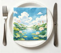 Serviettes de table jetables 2 plis 33x33cm motif paysage naturel ciel bleu lotus pour fêtes, festivals et mariages