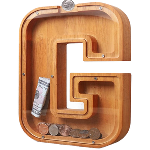 Alta qualità personalizzabile in legno salvadanaio in legno salvadanaio salvadanaio scatola per bambini con un Design accattivante lettera - Product Image 1