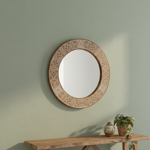Modern Round Wall <b>Mirror</b> with High Quality Wooden Frame Top Selling Decorative Mirrored Furniture Handmade in India for Weddings - Product Image 1
