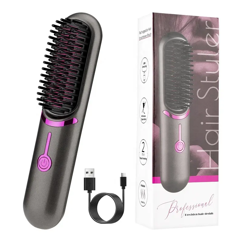 Cheveux raides sans fil à friser à la fois humides et secs Brosse chaude 2 en 1 Mini 5200 mah portabilité Brosse à lisser les cheveux sans fil