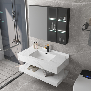 Tocador de baño con espejo inteligente para Hotel, mueble de baño con piedra artificial sinterizada flotante, moderno, montaje en pared - Product Image 2
