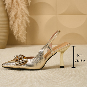 Sandali Estivi da Donna Eleganti <span class=keywords><strong>con</strong></span> <span class=keywords><strong>Tacco</strong></span> a Spillo a Punta in Denim Taglie Forti, Modello Slingback a Punta Chiusa - Product Image 6