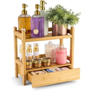 Bamboo Two Layer Storage Rack With <b>Drawer</b> Desktop Organizer For Desk Neatening And Multi Purpose Use - Product Image 2