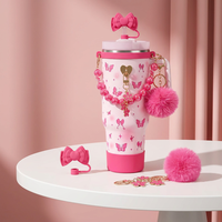 Ensemble d'accessoires pour gobelet de 40 oz, avec chaîne, couvercle de paille et base en silicone sans BPA, breloques mignonnes pour gobelet, accessoires cadeaux